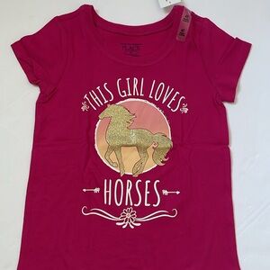 The Children Place tee with a sparkling horse design, pink, size 4T